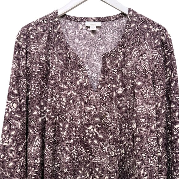 J.JILL Tunic Top Plus Size 2X Womens Blouse Burgundy Plum FloralRayon Long Sleev - Picture 3 of 8